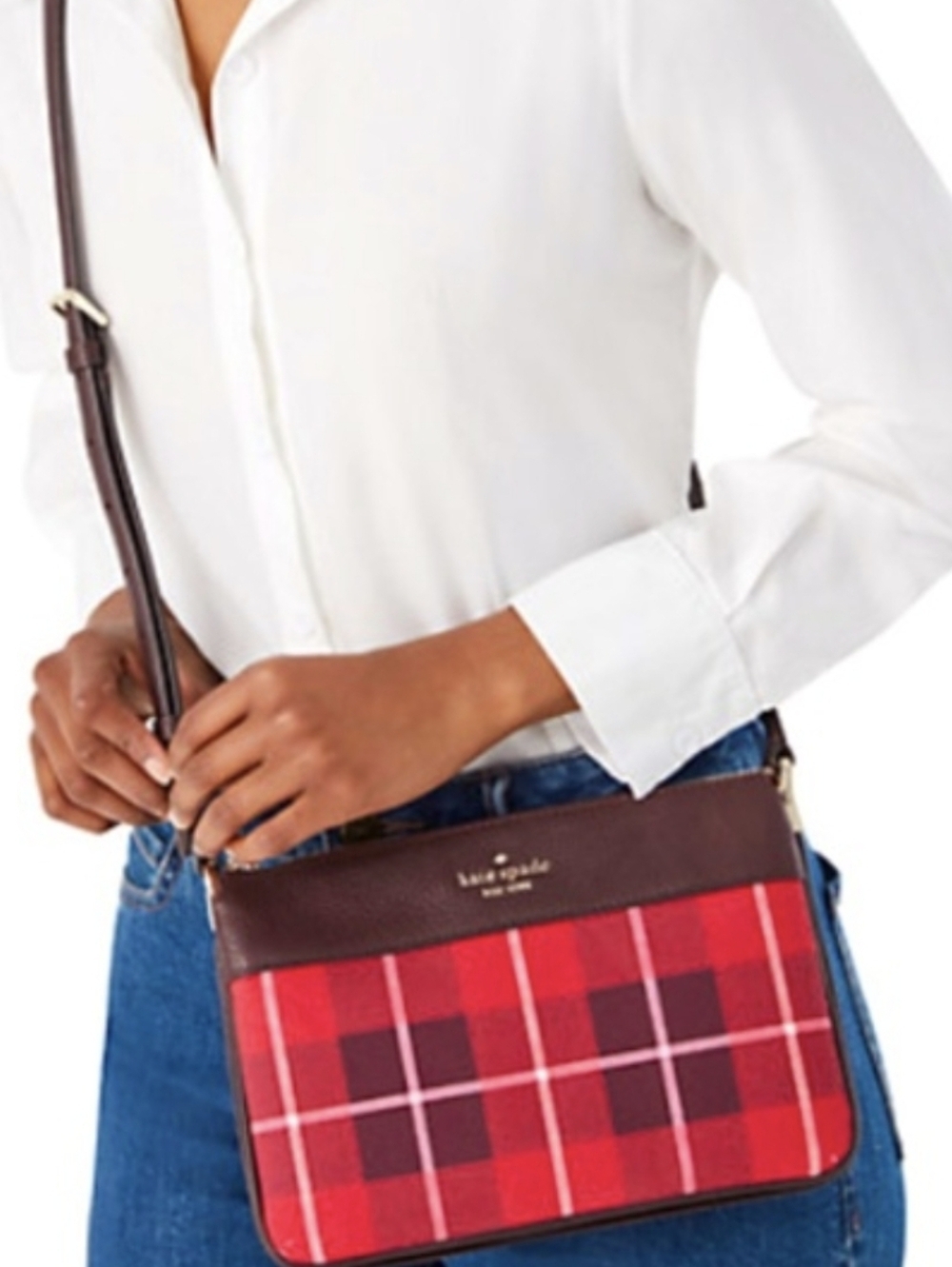 NEW Kate Spade Leila Plaid Triple Gusset Crossbody Bag - Picture 4 of 11